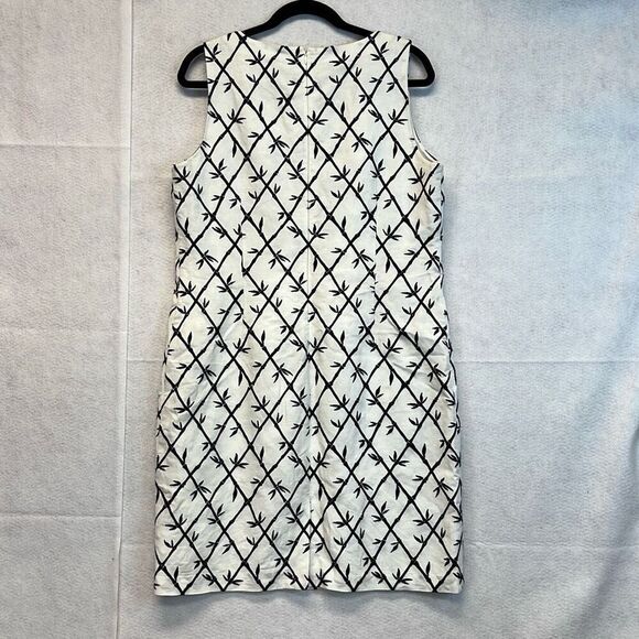 TALBOTS Dress Womens Size 14P White Black Linen Blend Embroidered Bamboo Sheath - Picture 7 of 11